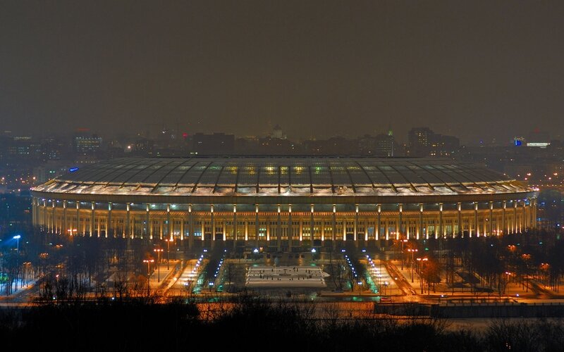 night view of a large stadium