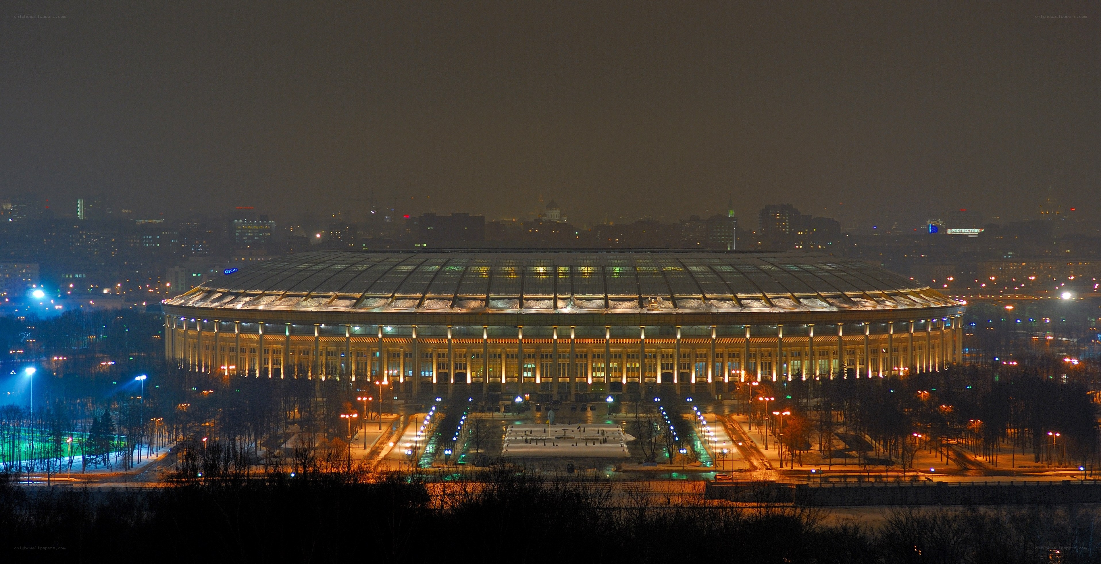 Night view of a large stadium