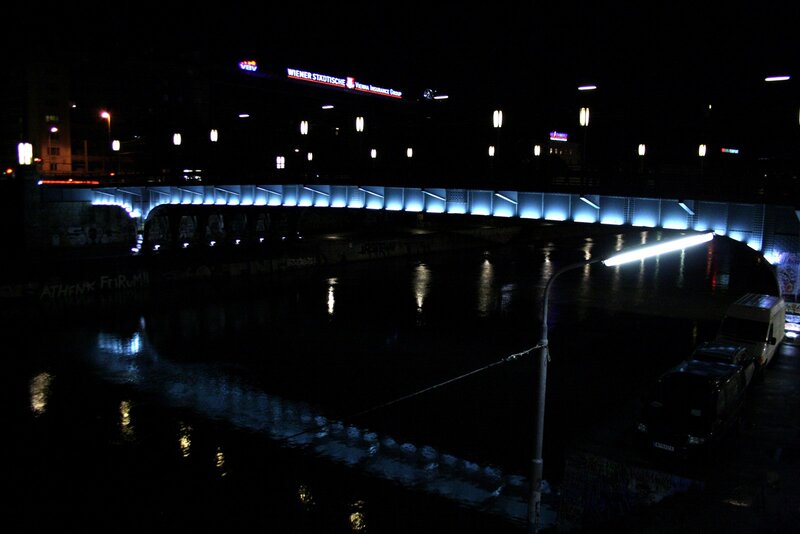 night view of a lit bridge