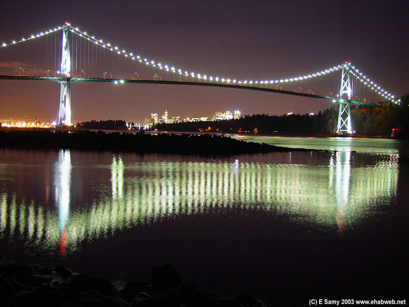 Night view of a lit bridge