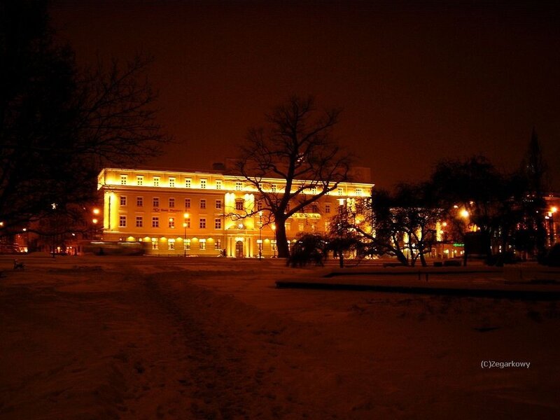 night view of a lit building