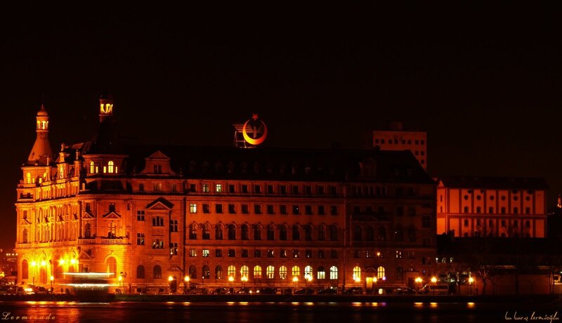 night view of a lit building