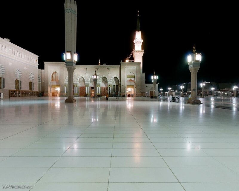 Night view of a mosque courtyard