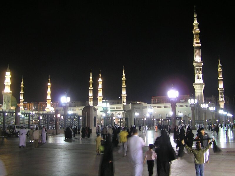 Night view of a mosque courtyard