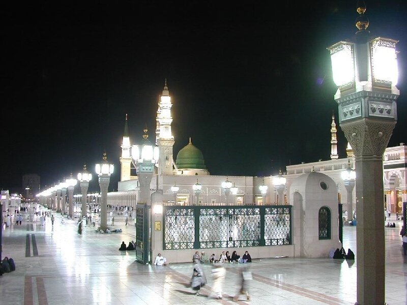 Night view of a mosque courtyard