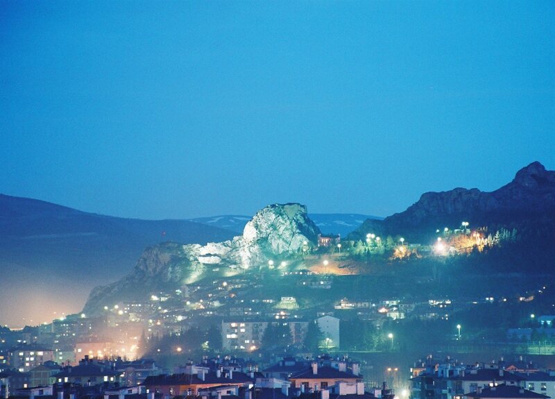 Night view of a mountain town