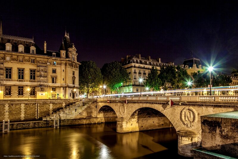 Night view of a Parisian bridge