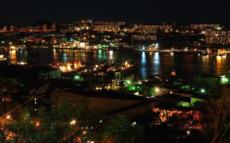night view of a port city