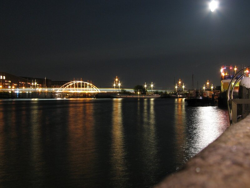 Night view of a river and bridge