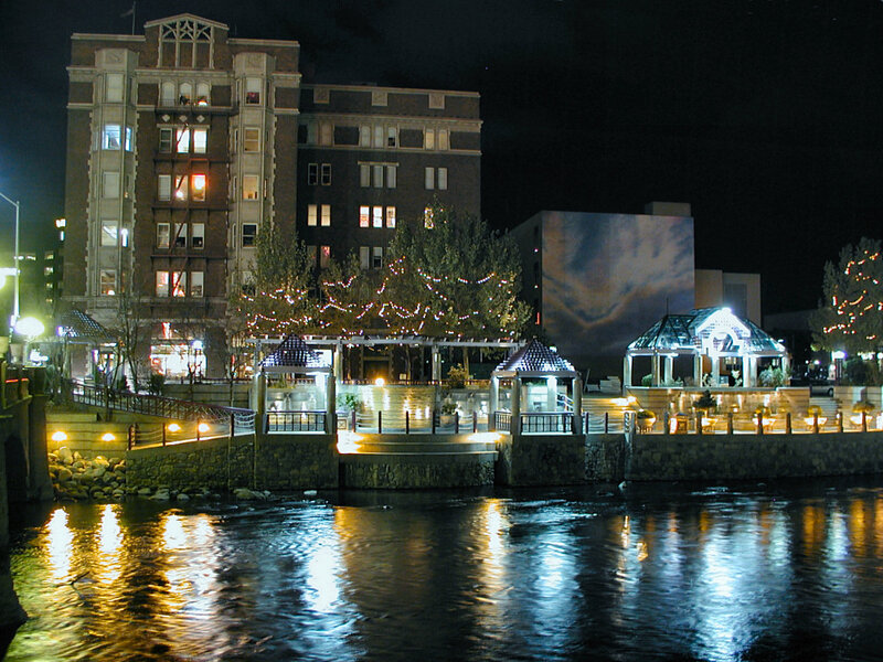 Night view of a riverfront city