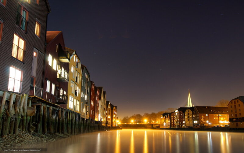 Night view of a riverside town