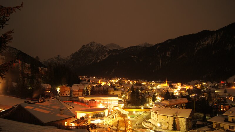 Night view of a snowy mountain village