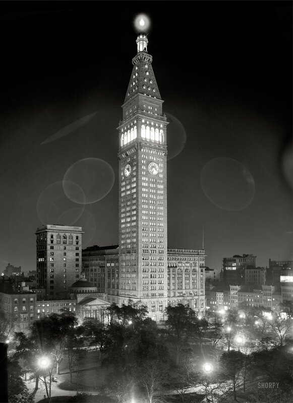 Night view of a tall building