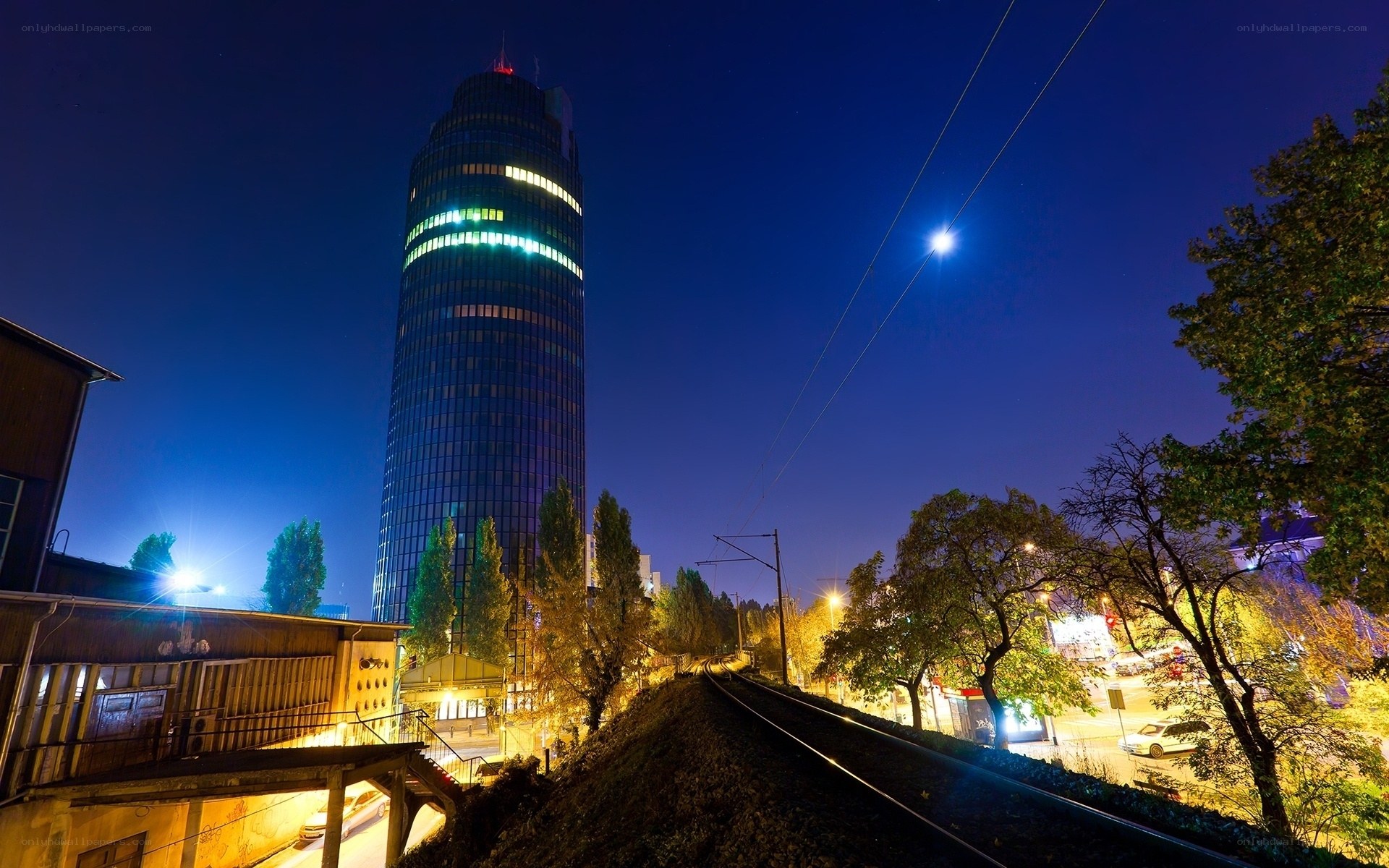 Night view of a tall building