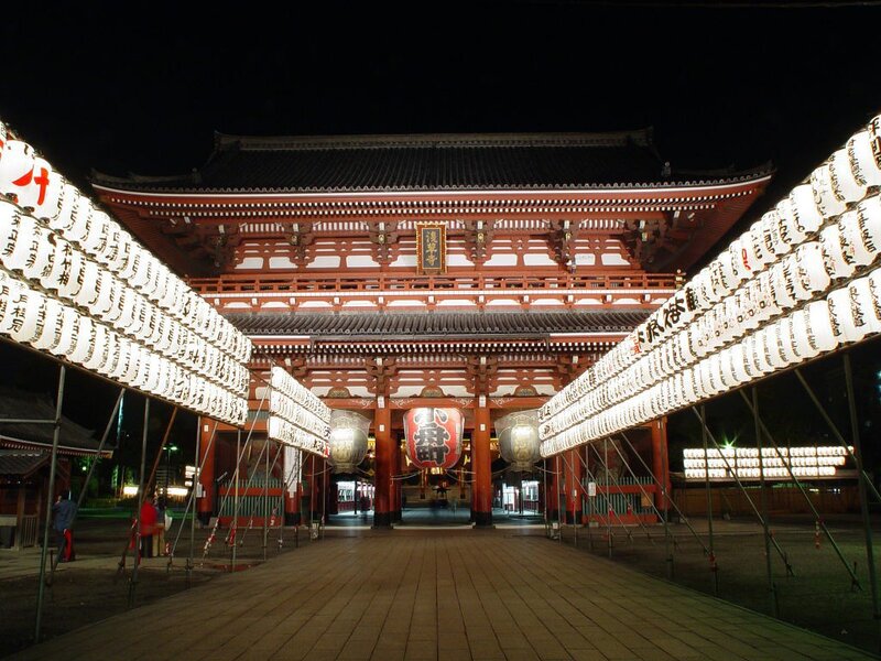 night view of a temple gate