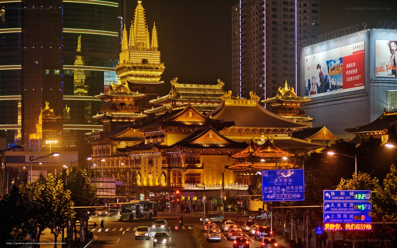 Night view of a temple in Shanghai