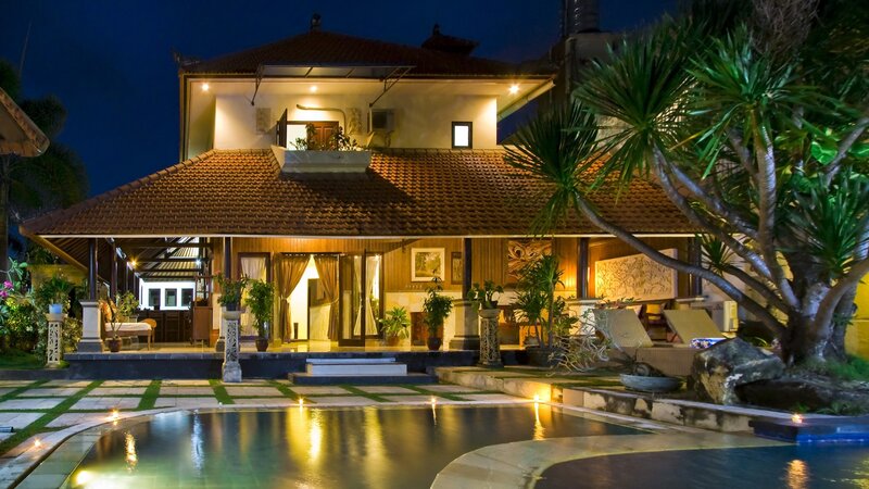 Night view of a tropical villa