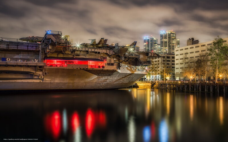 Night view of aircraft carrier