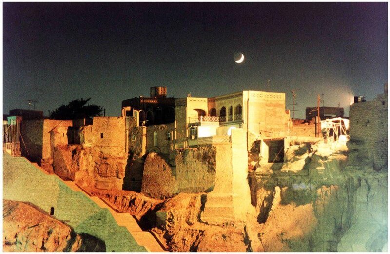 Night view of ancient city ruins