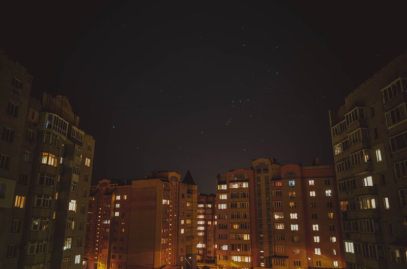 Night view of apartment buildings