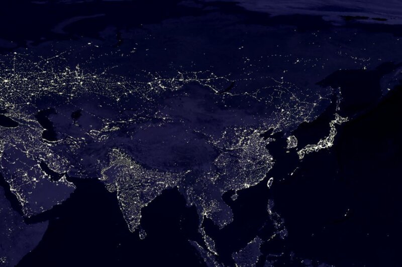 Night view of Asia from space