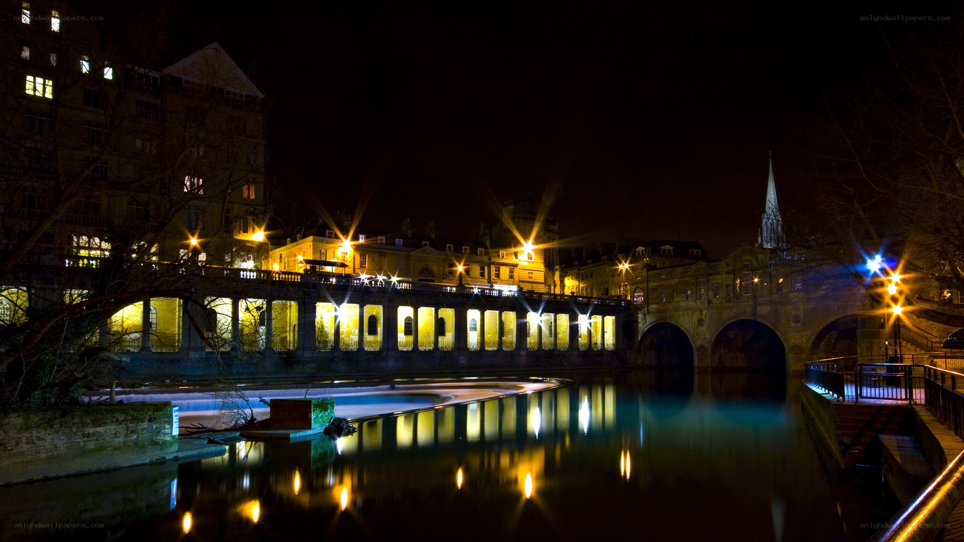 Night view of Bath bridges