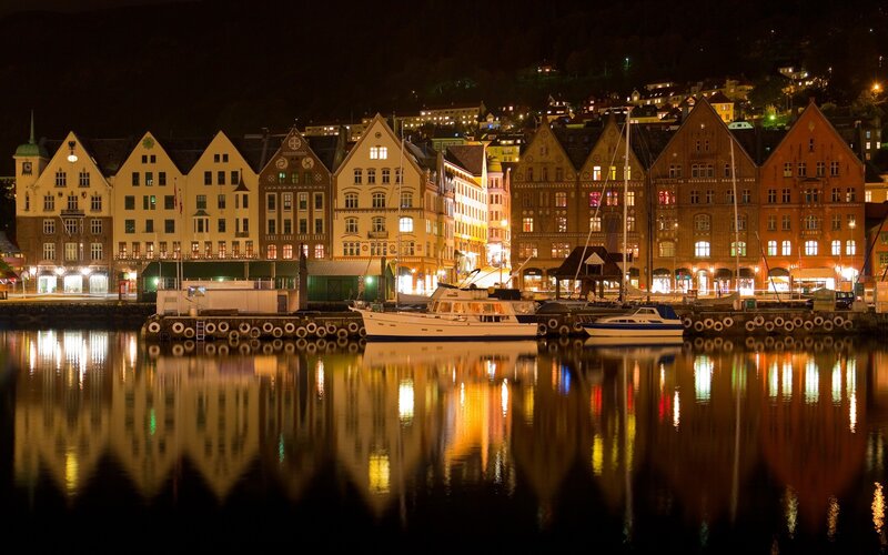 Night view of Bergen harbor