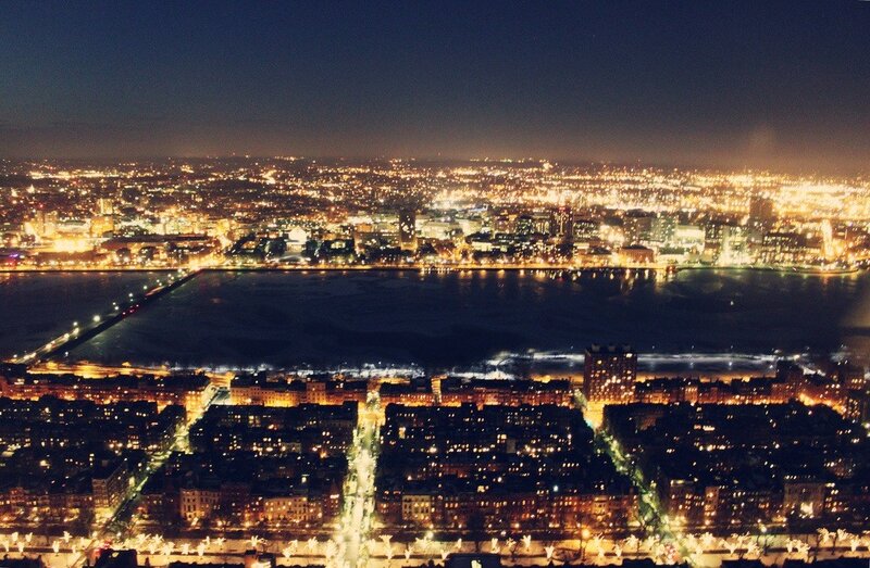 Night view of Boston cityscape