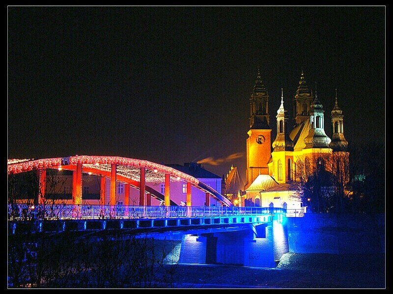 night view of bridge and church