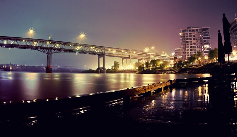 Night view of bridge and city