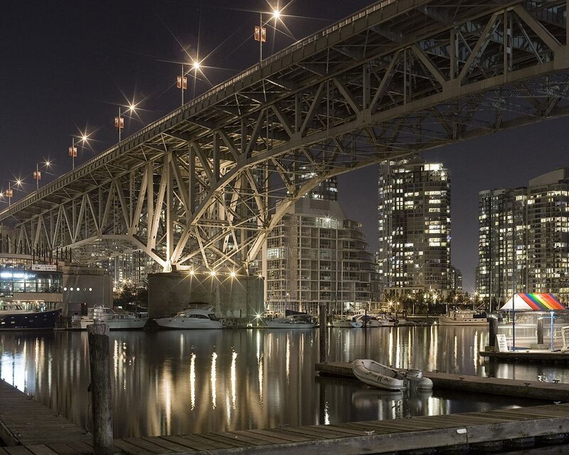 Night view of bridge and marina