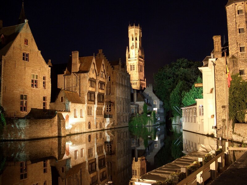 Night view of Bruges canal
