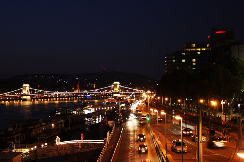 Night view of Budapest bridges