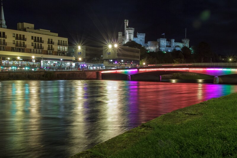 Night view of castle and bridge