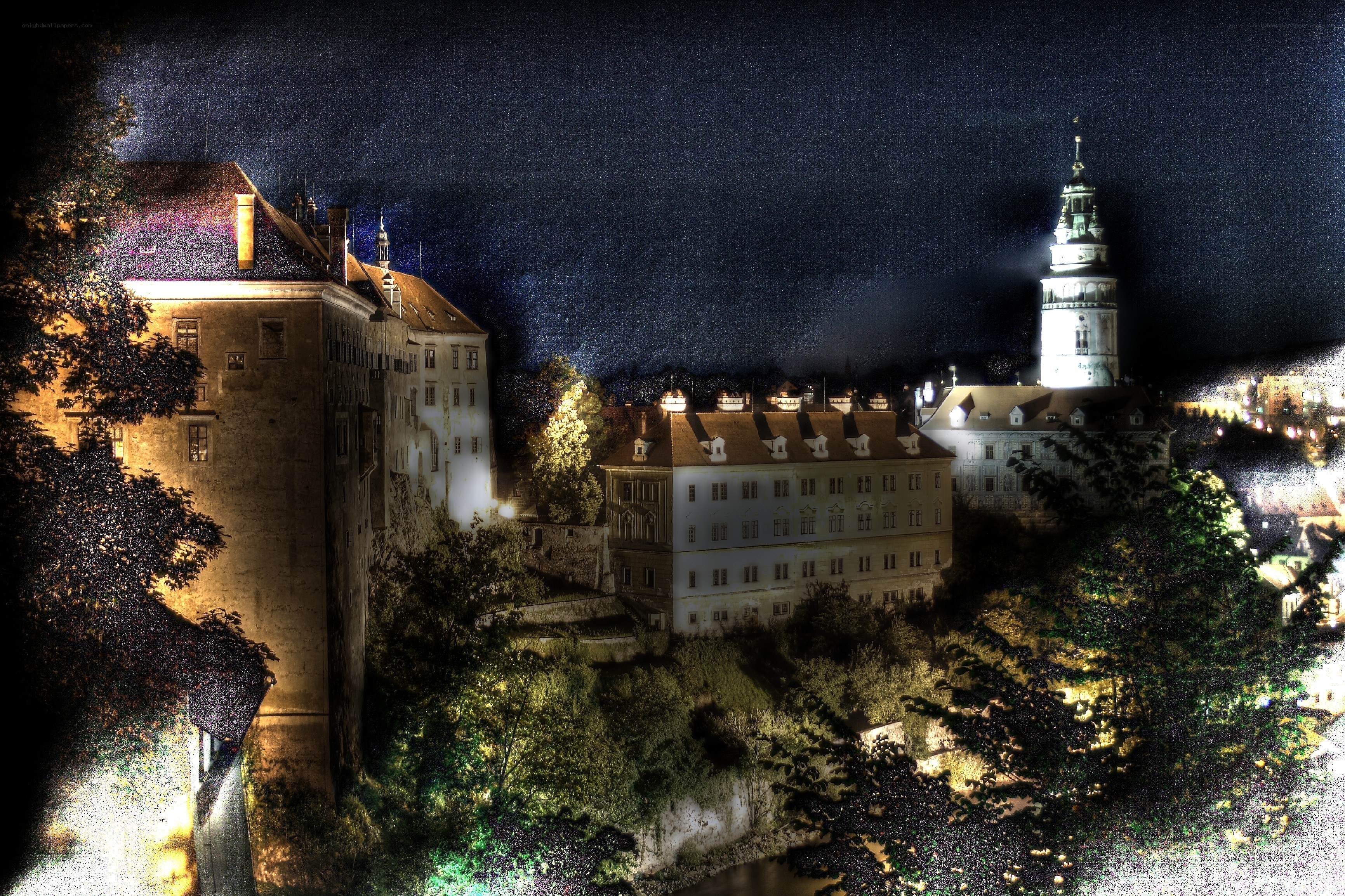night view of castle complex
