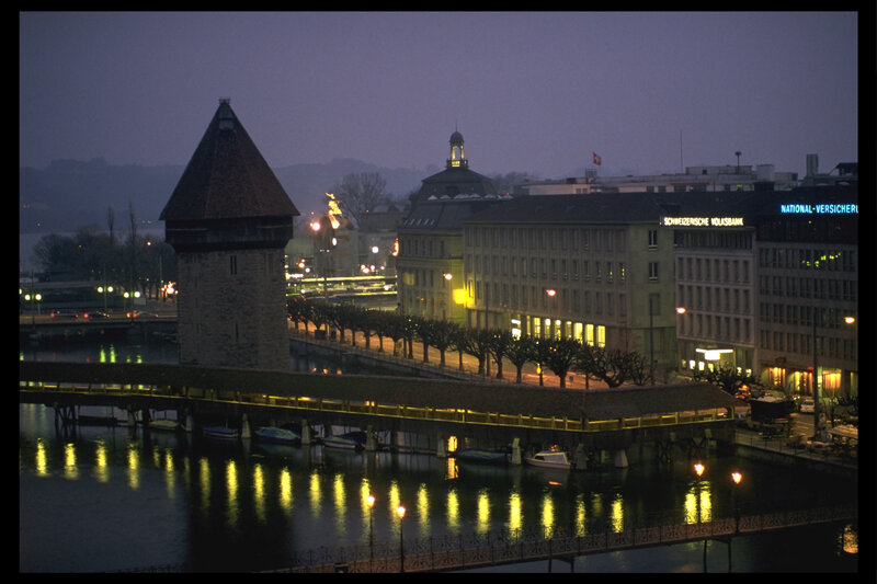 Night view of Chapel Bridge