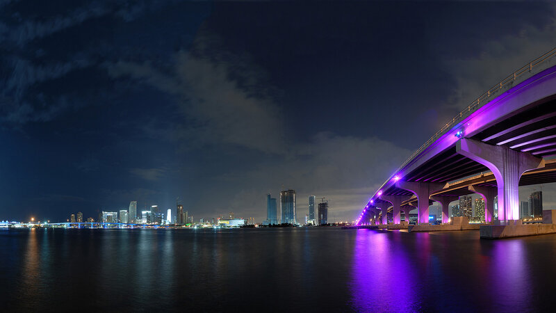 Night view of city and bridge