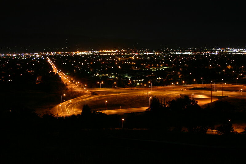 night view of city and highway