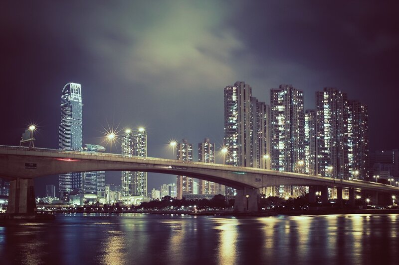 Night view of city bridge
