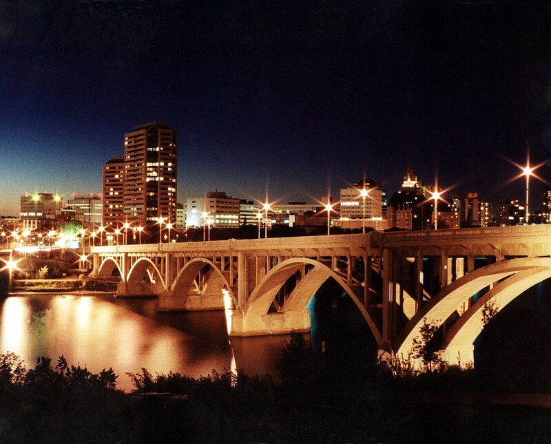 night view of city bridge