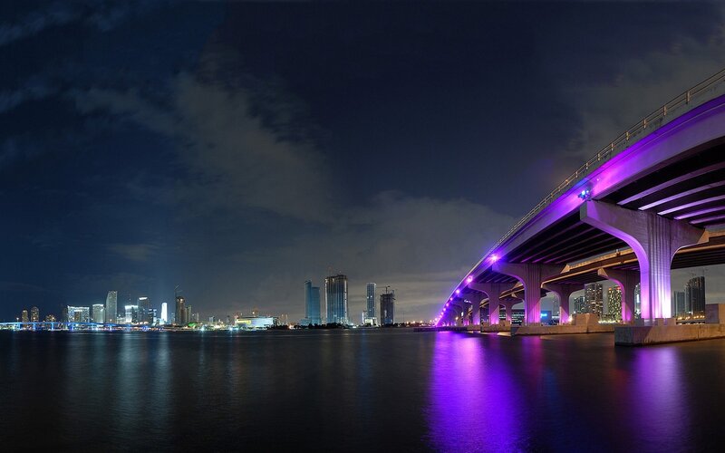 Night view of city bridge