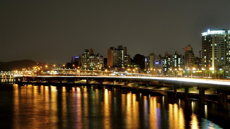 Night view of city bridge
