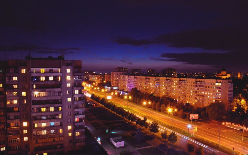 Night view of city buildings
