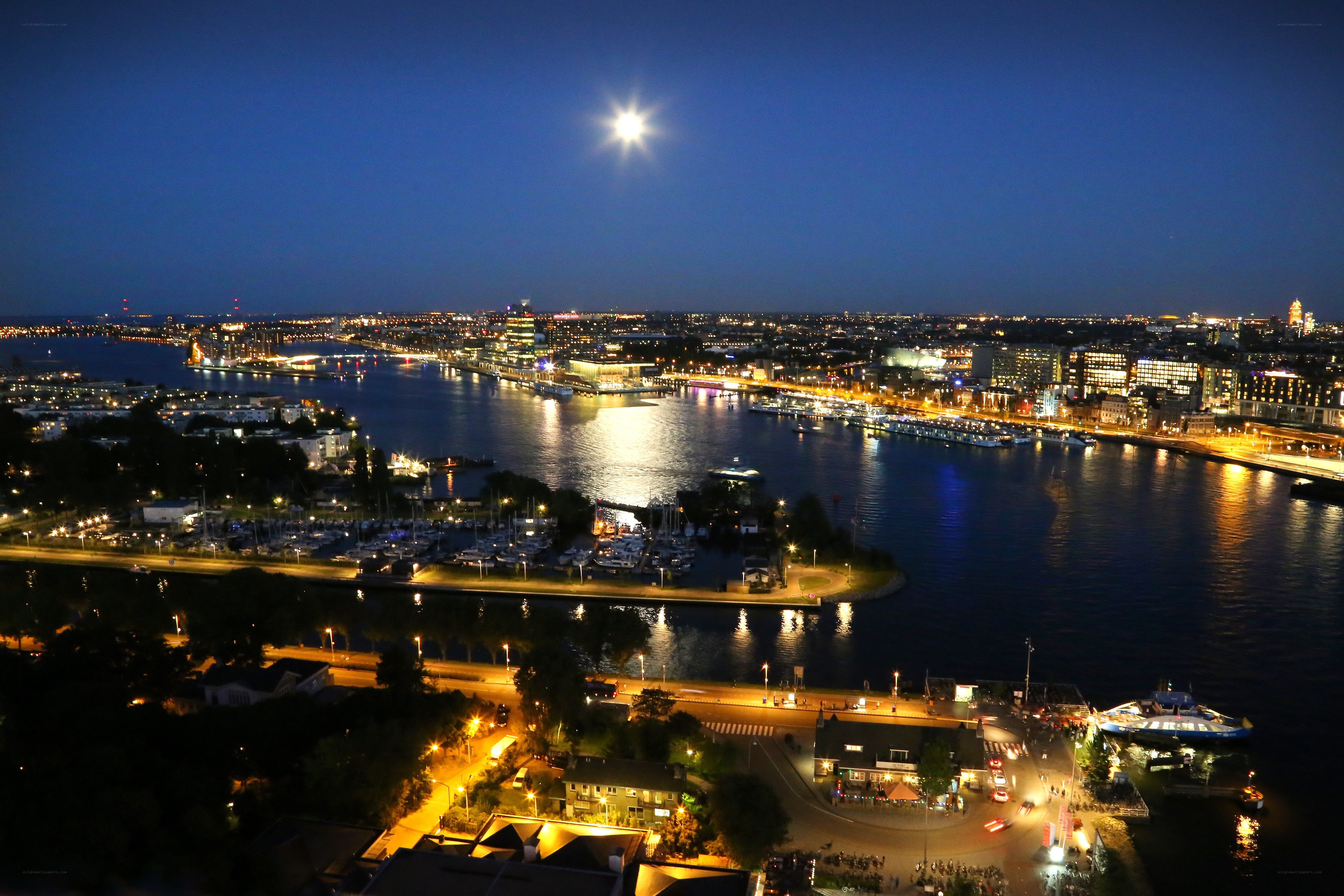 night view of city harbor