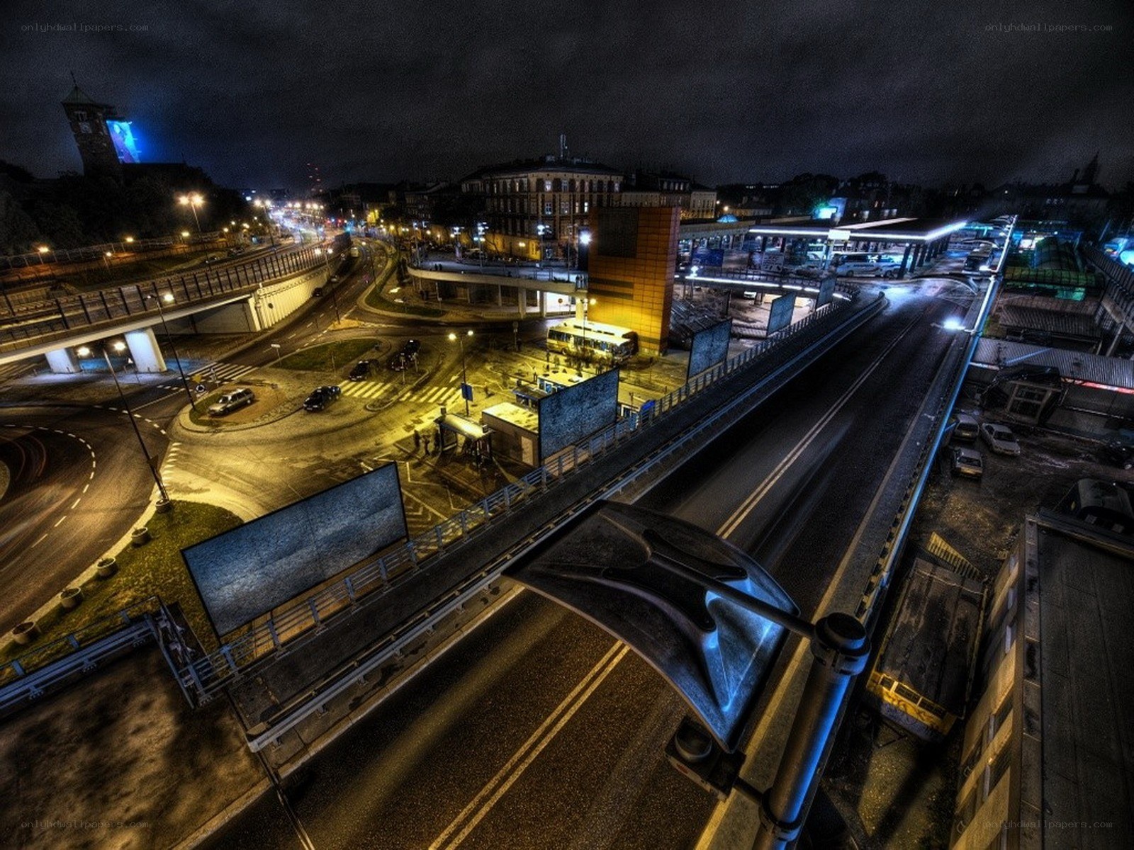 Night view of city intersection