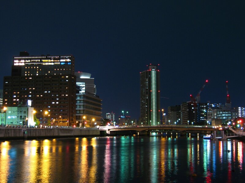 night view of city river