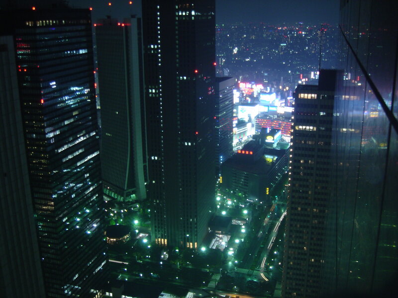 night view of city skyscrapers