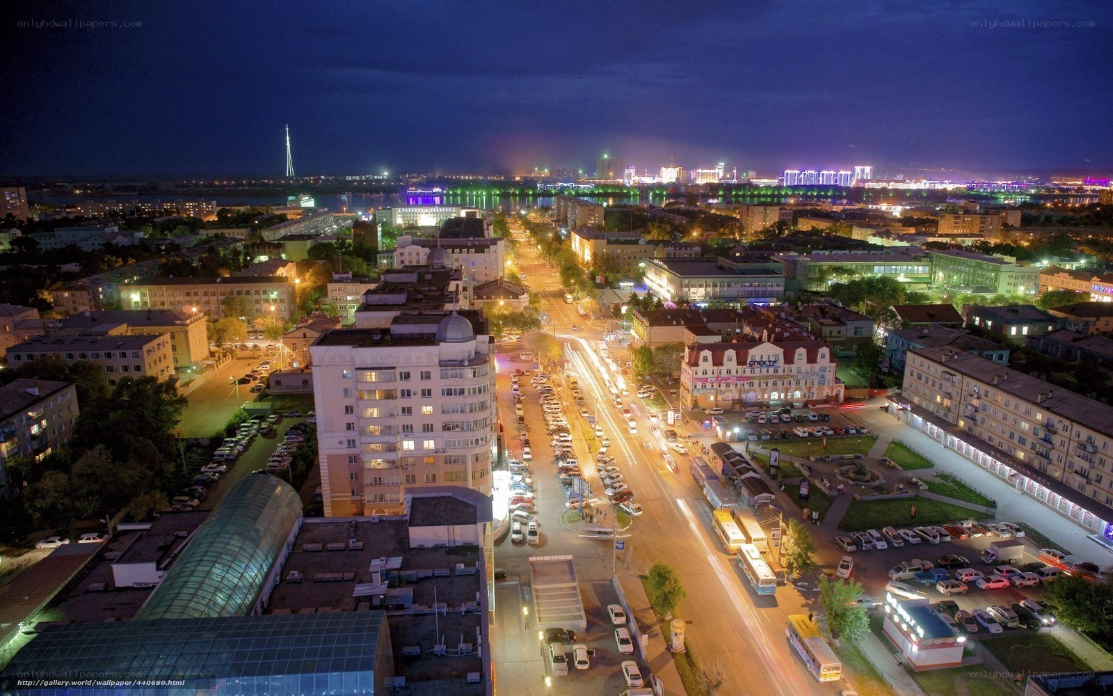 night view of city street
