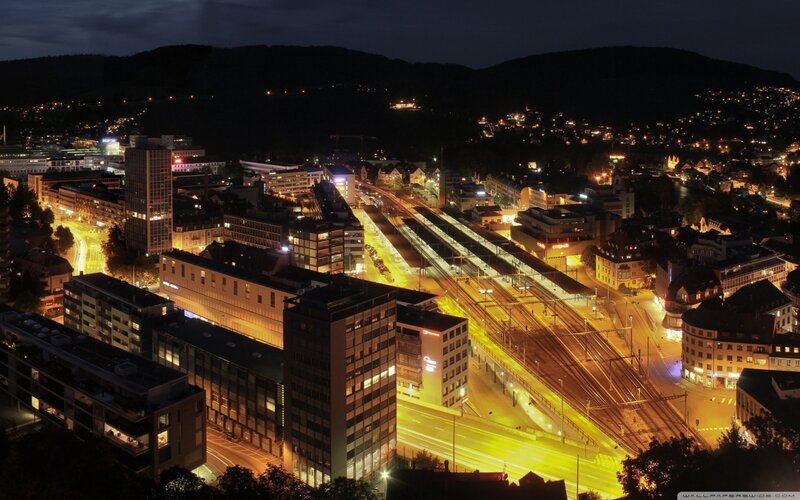 night view of city train station