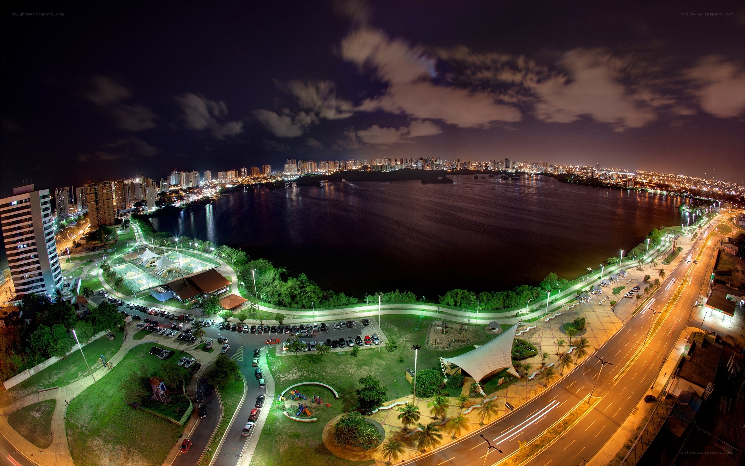 Night view of city waterfront